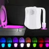 Luce notturna a LED per toilette 8 e 16 colori Lampada a induzione intelligente per il corpo umano Appendere le luci per bambini Retroilluminazione RGB per toilette Toilette Lampade per coperture