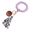 11 styles Wooden Bracelet Keychain with Leopard Tassels Key DIY Wood Fiber Pandent Woods Bead Bangle Decorate Fashion DB763