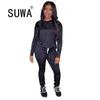 女性のラウンジ着用のためのファッションクラシックブラック2ピース衣装セットプルオーバースウェットのレトロトップパンツ卸売服