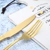 4Pcs/Set Gold Cutlery Knife Flatware Set Stainless Steel Tableware Western Dinnerware Fork Spoon Steak Travel Dinnerware Set DH9466