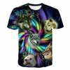 Verão Camisetas Homens Streetwear Redondo Pescoço Manga Curta Tees Tops Engraçado Animal Masculino Roupa Casual Lobo 3D Imprimir Tshirt