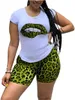 Frauen Leopard Lippen Muster Trainingsanzüge Sommer Mode Trend Kurzarm Shorts Anzüge Designer Weibliche Casual Lose Sport 2Pcs Sets Kleidung