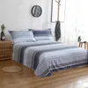 Mode 100% katoen Streep Bed Flat Sheet Set Gift Volwassen Queen King Twin Full Size 3 stks Bed Blad Set Kussensloop Beddengoed 210706