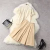 Fashion Summer Runway Suit Donna Elegante manica corta ricamo camicia e gonna a vita alta 2 pezzi Completi 210601