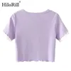 Vrouwen mode patchwork t-shirt zomer korte mouw zoete tops paars chique slanke gewas t-shirts voor dames 210508