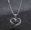 925 Sterling Silver Luxury Dolce Love Donne Collana Gioielli Moda Heart Heart Hollow Purple Zircon Crystal Clavice Catena Collana Y1204