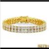 Drop Delivery 2021 Fashion Rhinestone Iced Out Tennis Bracelet Hip Hop Jewelry 18K Gold Plated Sier Rock Mens Bracelets For Men Gift Qudi5