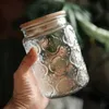 Verzegelde glazen potten Retro vintage reliëf Begonia bloem voedsel Mason jar ornamenten keuken opslag kan korrels container