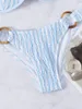 Damen-Bademode, weiß, gestreift, Bolue, 2-teiliges Set, Damen-Push-Up-Badeanzug, brasilianischer Bikini-Set, Badebekleidung, Strandkleidung