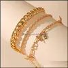 Anklets Sieraden Boheemse gouden vlinderketen Set voor vrouwen Girls Fashion Mti-Layer Anklet Foot enkel Bracelet Beach Drop levering 2021 N8CL