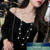 긴 더블 레이어 시뮬레이션 된 진주 목걸이 여성 스웨터 체인 목걸이 여성 collares 성명 jewlery