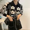 Стереоскопический цветок вязаный свитер пуловер женский весенний воротник поворотный воротник Корейский элегантный дам мода джемпер топ 210513
