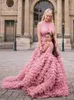 2021 Madre e figlia Abiti da ragazza di fiore per matrimoni Halter Tulle Increspature a strati Arco Ball Gown Cerniera posteriore Compleanno Bambini Ragazza Abiti da spettacolo Sweep Train