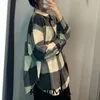 Women Fashion Oversized Check Woolen Jacket Coat Vintage Long Sleeve Button-up Female Outerwear Chic Tops 210416