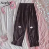 Neoe estilo japonés lindo patrón de dibujos animados pantalones color caramelo pantalones casuales pantalones de longitud de tobillo de cordón suelto 210423