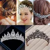 Lyx Silver Color Crystal Blommor Brud Smycken Set för Kvinnor Uttalande Halsband Örhängen Rhinestone Tiara Bröllop Tillbehör