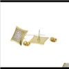 Drop Delivery 2021 Men Hip Hop Earring Copper Nickel Shine Cz Rhinestone Crystal Gold Color Square Shape Stud Earrings Women Jewelry 15X15Mm