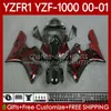 Bodys de la motocicleta para YAMAHA YZF-R1 YZF-1000 YZF R 1 1000 CC 00-03 Bodywork 83NO.38 YZF R1 1000CC YZFR1 00 01 02 03 YZF1000 2000 2001 2002 2003 Kit de carenado OEM Llamas rojas Blk