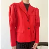 TRAF Women Fashion Single Button Blazer Coat Vintage Gigot Sleeve Pockets Female Outerwear Chic Tops 210415