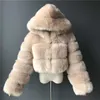 Furry Beskuren Faux Fur Coats Jacka Fluffy Top Coat Hooded Winter Fur Jacket 211018