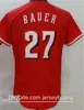 2020人の男性野球7 Eugenio Suarez Jersey 4 Shogo Akiyama44 Aristides Aquino 27 Trevor Bauer Home Red Team White Stitched FlexBase