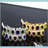 Denti lucidi colorati Placcato oro 18K Macro Pave Cz Iced Out Set Top e Bottom Hip Hop Grillzs Style Pb29Q Grillz Griglie dentali Odo0Z