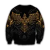 美しいバイキングHuginn Gold Tattoo 3DプリントユニセックスデラックスパーカースウェットプルオーバーカジュアルトラックスーツSudadera Hombre DW0352 210813