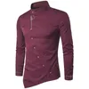 メンズカジュアルシャツ2021秋のファッションスリーブ刺繍シャツ長い純粋な色スリムな不規則な性格