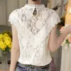 Blusas Summer White Blouse Tops Blouses Femme Blouse Women Blusas Mujer De Moda Verano Sleeveless Lace Blouse Shirt E756 210426