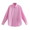Sommer Mode Rosa Asymmetrische Gestreiftes Hemd Frauen Casual Streetwear Button Up Frau Langarm Zurück Elastische Tops 210430