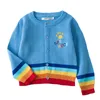 1-7Yrs Rainbow Embroidery Knitted Sweater Cotton Child Autumn Cardigan Baby Boys Warm Sweaters Girls Kids Clothes 210417