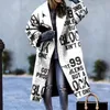 Elegant Autumn Street Lady Long Wool Cardigan Coats Fashion Floral Print Pocket Long-Sleeve Jacket Winter Women Blend Wools Coat