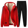 Zimowe zagęszczanie polaru Dres Mężczyźni Plus Size 8XL Sportswear Hoodie + Spodnie 2 Piece Męskie Ciepłe Zestawy Czarne Czerwone Casual Scent Garnitury Y1221