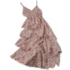 Kadın Spagetti Kayışı Elbise İlkbahar Yaz Fransız Bel idi İnce Kek Siber Ünlü Şifon Çiçek ML838 210506