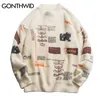 Gonthwid Graffiti Stickade Pullover Jumper Sweaters Streetwear Hip Hop Casual Långärmad Turtleneck Knitwear Tröja Män Toppar