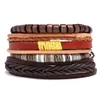 Rope Läder Handgjorda Flätade Trä Beaded MultiLayer Charm Armband 4PC / Set för män Kvinnor Justerbar Bangle Smycken
