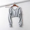 Bradely Michelle Kobiety Seksowna Bluza Streetwear Hoodies Hip Pop Up Crop Top Kobieta Z Długim Rękawem Głębokie Dekolt Swetry 210910