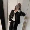 여성용 자켓 가을 라운드 넥 블랙 트위드 재킷 하라주쿠 KPOP 한국식 디자이너 여성 의류 Streetwear