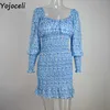 Yojoceli sexig av axel kort ruffle drwomen höst party daisy casual drleopard mini kvinnlig drvestidos x0529