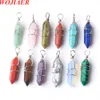 WOJIAER Natürliche Charms Edelsteine Wire Wrap Bullet Sechseckiger Anhänger Spitz Reiki Chakra Heilperlen Amethyst Weißer Opal Männer Frauen Schmuck BO946