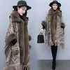 Kvinnor Cape Luxury Cloak Overcoat Fashion Trend Kvinnor Höst och Winter Cloaks Fox Fur Collar Pure Cashmere Bat Sleeve Ytterkläder