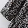 Leopardo impresso mini vestido mulheres vintage plissado inverno longo luva mulher solta ruched casual senhoras es 210519