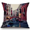 Federa per cuscino da tiro per divano in cotone e lino, paesaggio urbano di Venezia, per la decorazione domestica, cuscino per auto scenico/decorativo