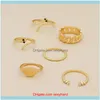 Jewelrypcs/Set Women Rings Set Gold Color Irregular Chain Small Snake Crystal Joint Ring Bohemian Party Wedding Jewelry Gift Cluster Drop De