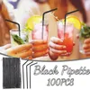 Disposable Dinnerware 100pcs Black Flexible Drinking Straws Wedding Party Plastic FFT