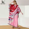 LINDA DELLA Summer Bohemian Floor Long Dress Women Batwing Sleeve Ruffles Printed side split Elegant Loose Robe Gown 210522