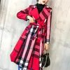 Dameswolmengsels 2021 Fashion Plaid Trench Coat Leisure Revers Double-Breasted All-Women's Taille Print