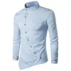 メンズカジュアルシャツ2021秋のファッションスリーブ刺繍シャツ長い純粋な色スリムな不規則な性格