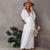Seksi Bikini Kapak-UPS Uzun Beyaz Tunik Rahat Yaz Plaj Elbise Zarif Kadın Artı Boyutu Giymek Yüzmek Suit Kapak Up Q1208 210420