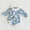 Infant Baby Girls Flower Printing Rompers Clothing Spring Autumn Kids Girl Long Sleeve Knit Clothes 210429